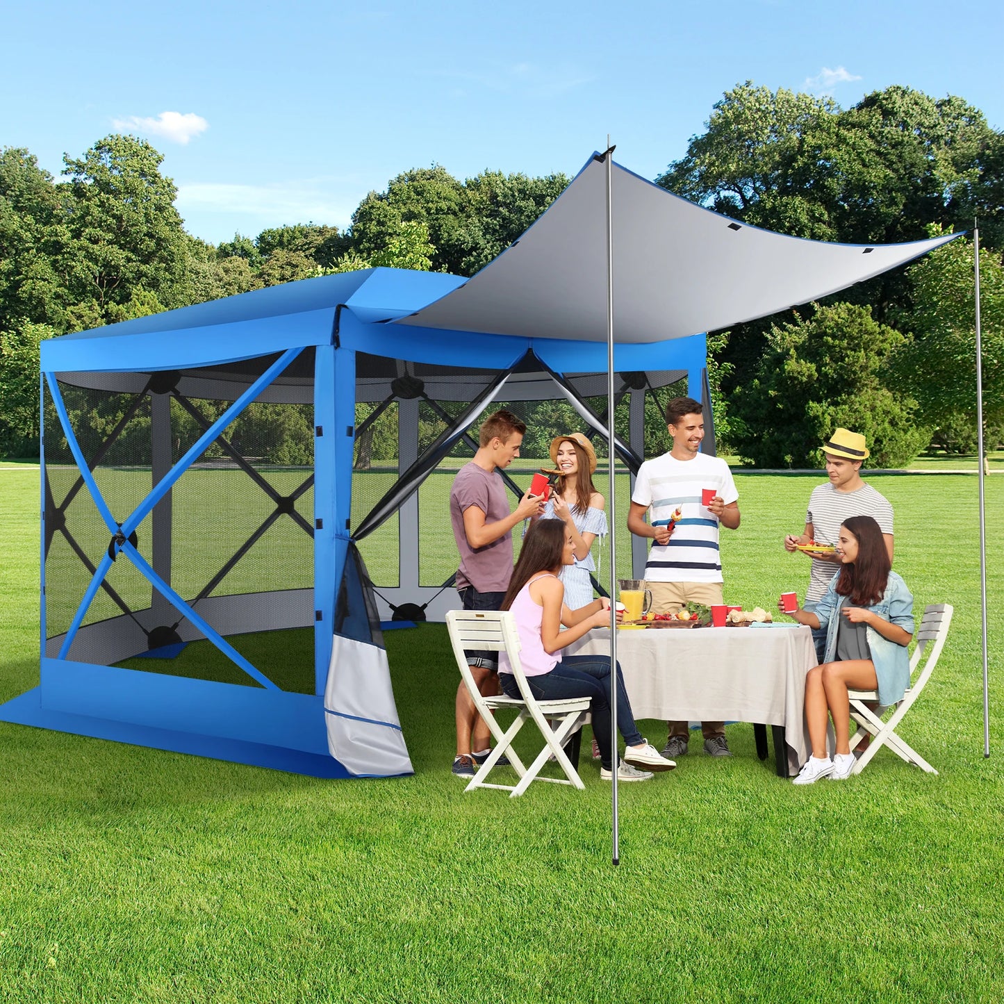 Pop Up Gazebo 12'x12' 6-Sided Screen House Tent for Camping, Instant Stargazing Gazebo Canopy