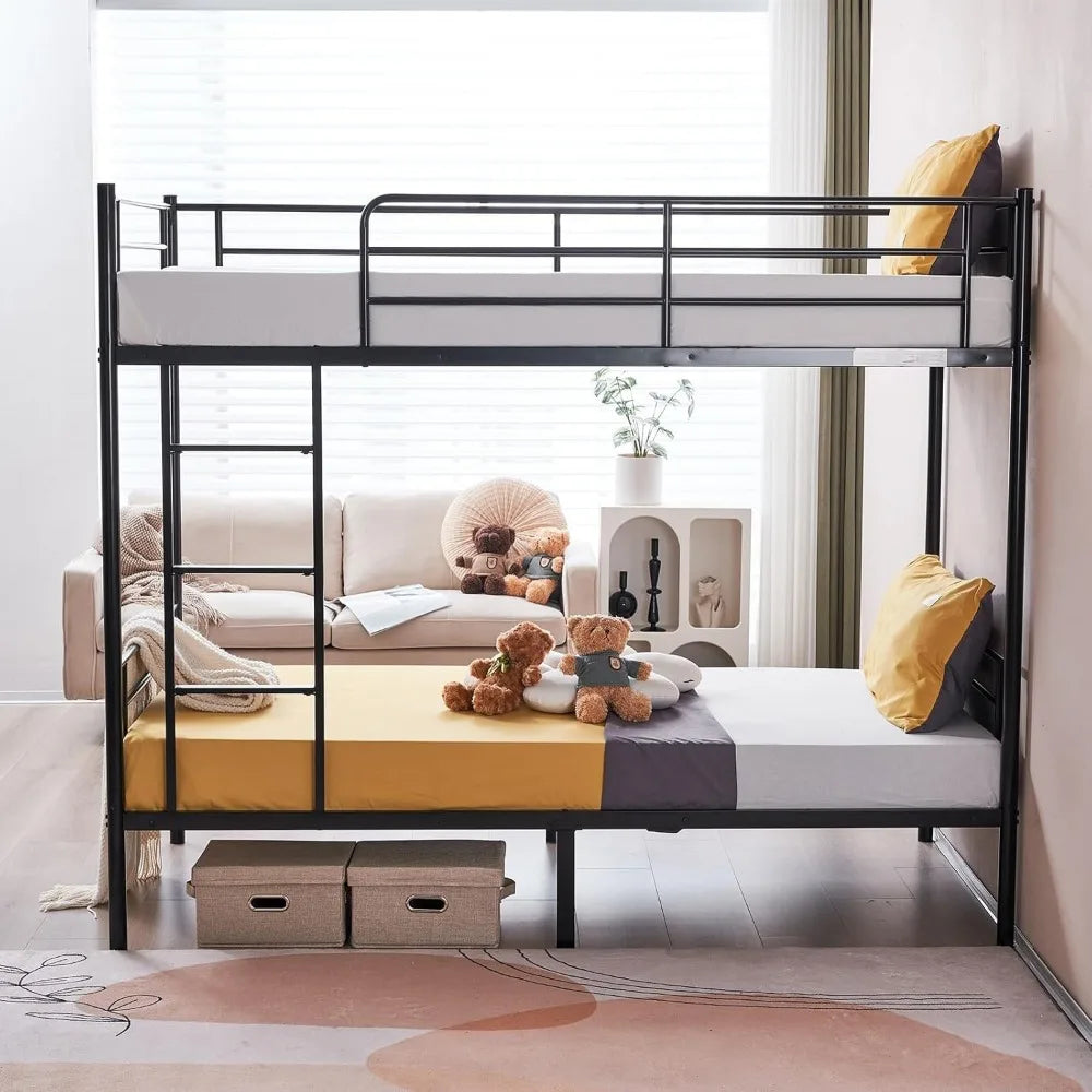 White Bunk Bed Twin Over Twin with 2 Storage Drawers, Metal Bunk Bed with Built-in Ladder