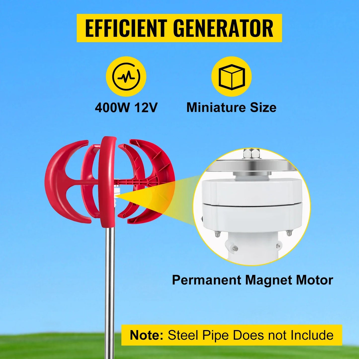 VEVOR Vertical Axis Wind Turbine Generator 12V 100W/400W/600W Alternative Energy Generator VAWT