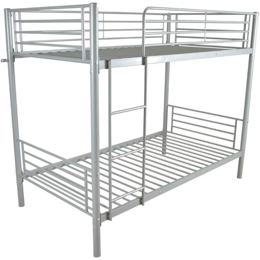 White Bunk Bed Twin Over Twin with 2 Storage Drawers, Metal Bunk Bed with Built-in Ladder