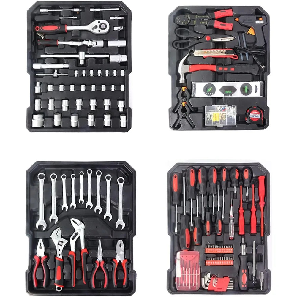 799pcs Aluminum Trolley Case Tool Set Silver, Household Hand Tool Set, with Tool Belt,Gift