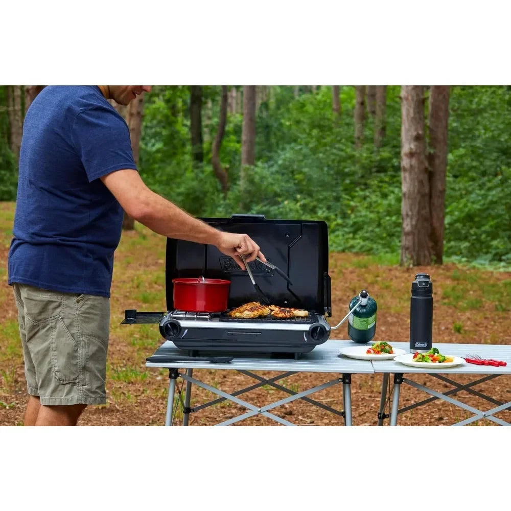 Camping Grills, Tabletop , 2-Burner Propane Grill & Stove, Adjustable