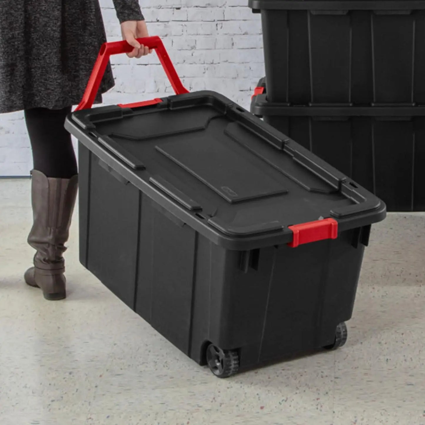 4-Pack Industrial Tote, Heavy-Duty Storage Bins w/Lids and Wheels, 40 Gallon - Stackable