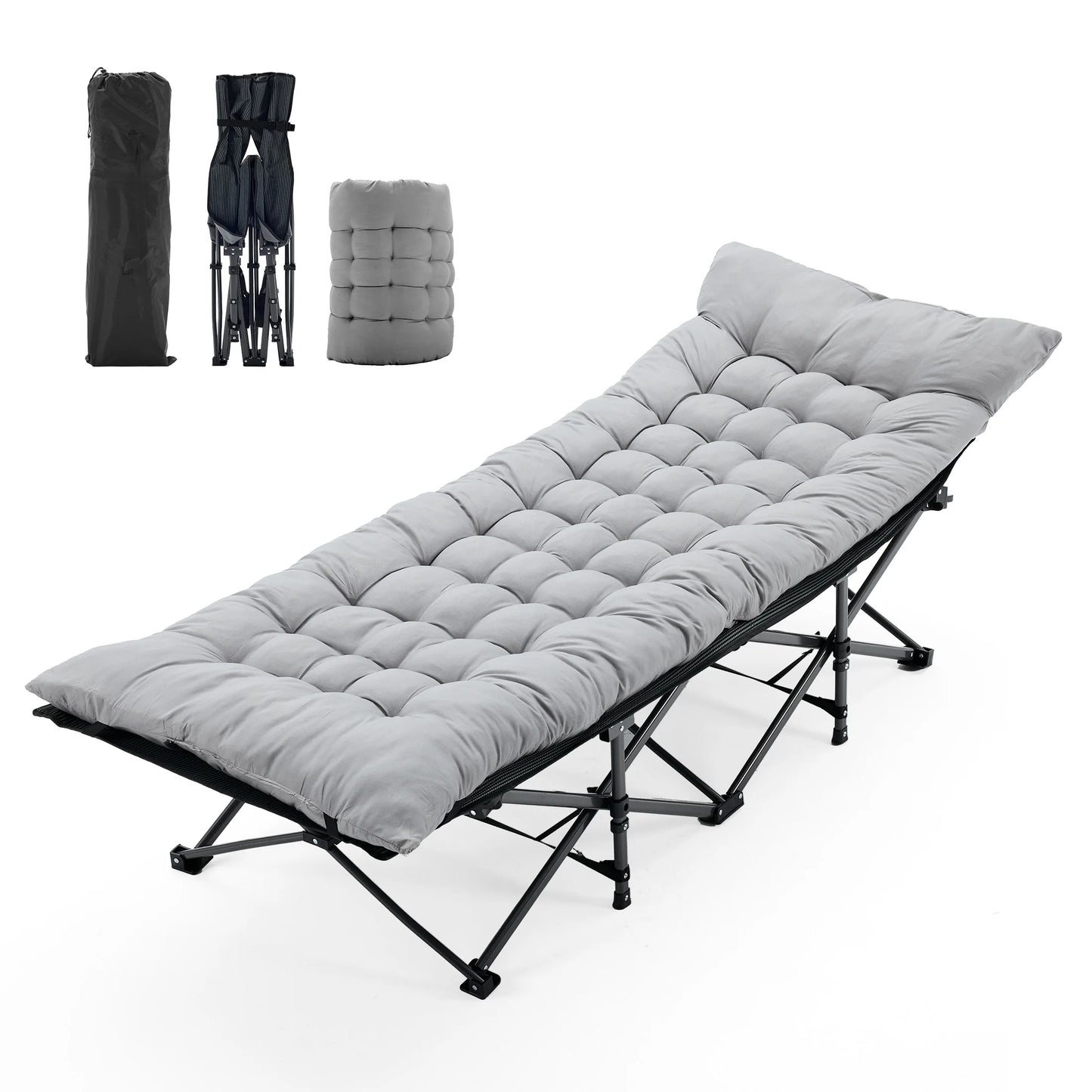 JHK Folding Camping Makeshift Bed Beach Lounge Chair Portable 3.5'' Cushion 440 lbs Sturdy Frame