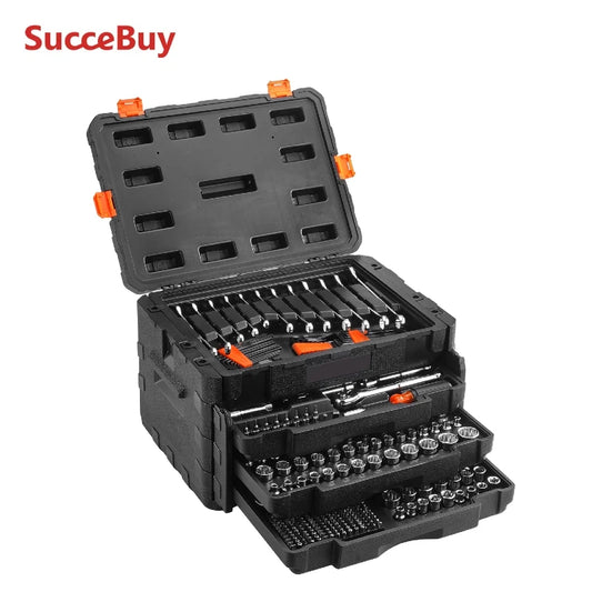 SucceBuy Mechanics Tool/Socket Set 1/4" 3/8" 1/2" Drive Deep Standard Sockets 450 Pcs SAE and Metric