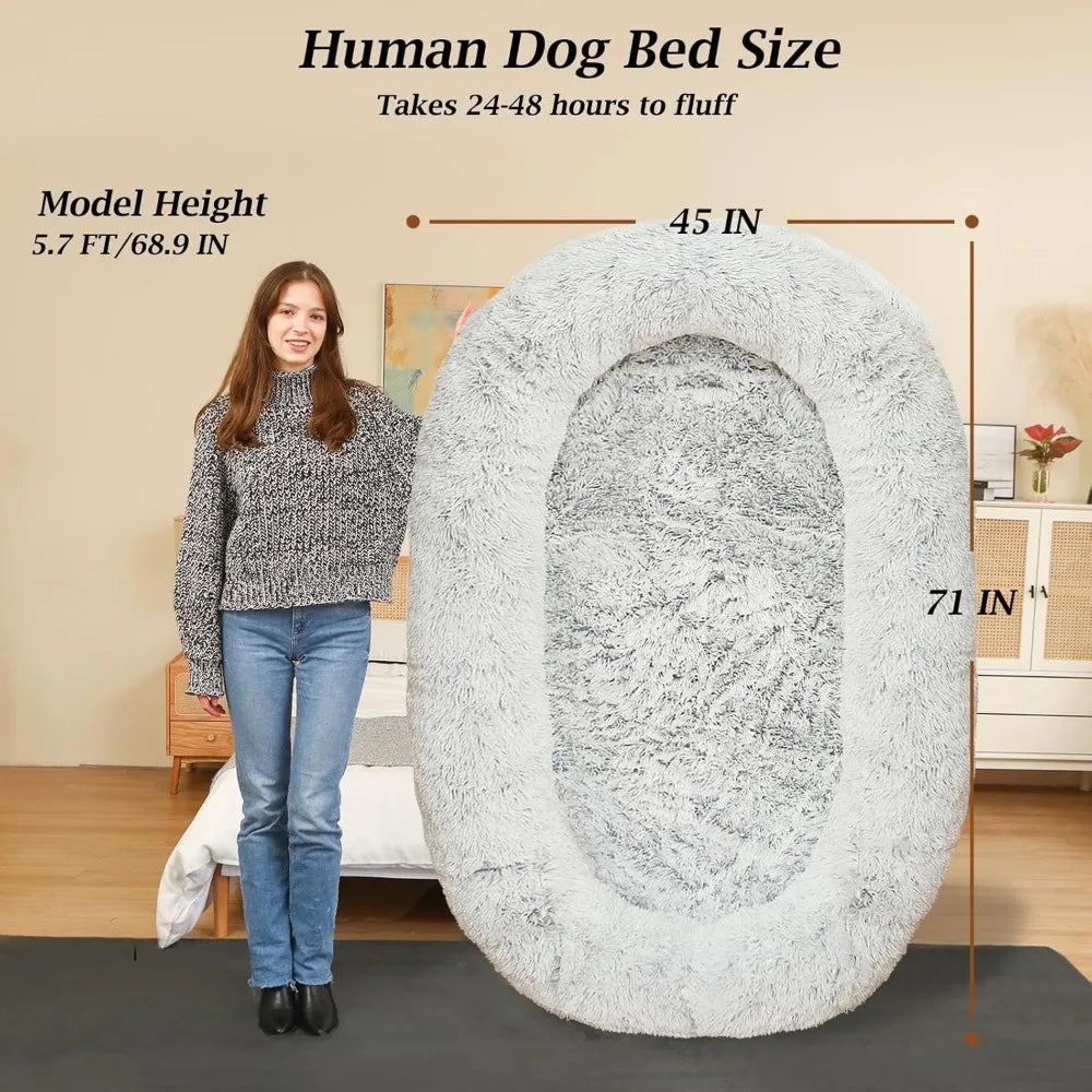 Human Dog Bed, 71"x45"x12" Orthopedic Washable Humans Size Dog Bed Fits People, Faux Fur Plush