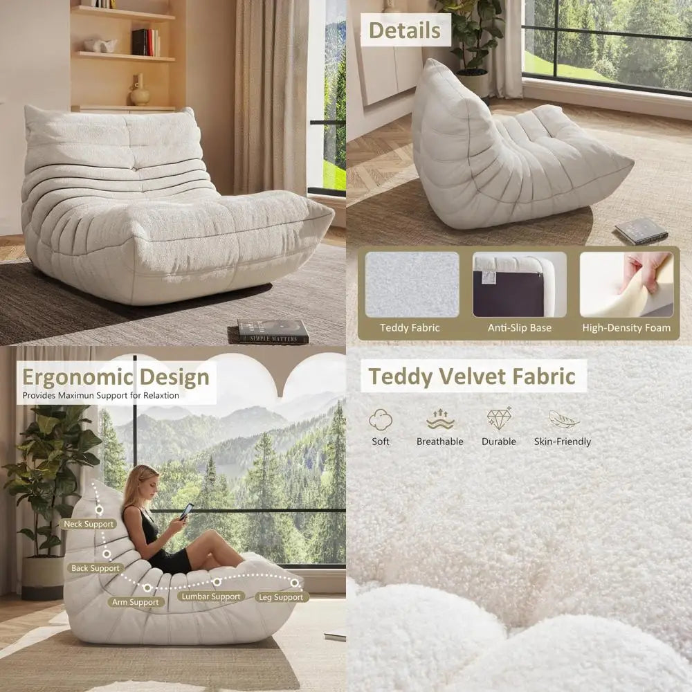 "Large Memory Foam Bean Bag Chair for Adult Living Rooms and Cozy Fireside Seating"