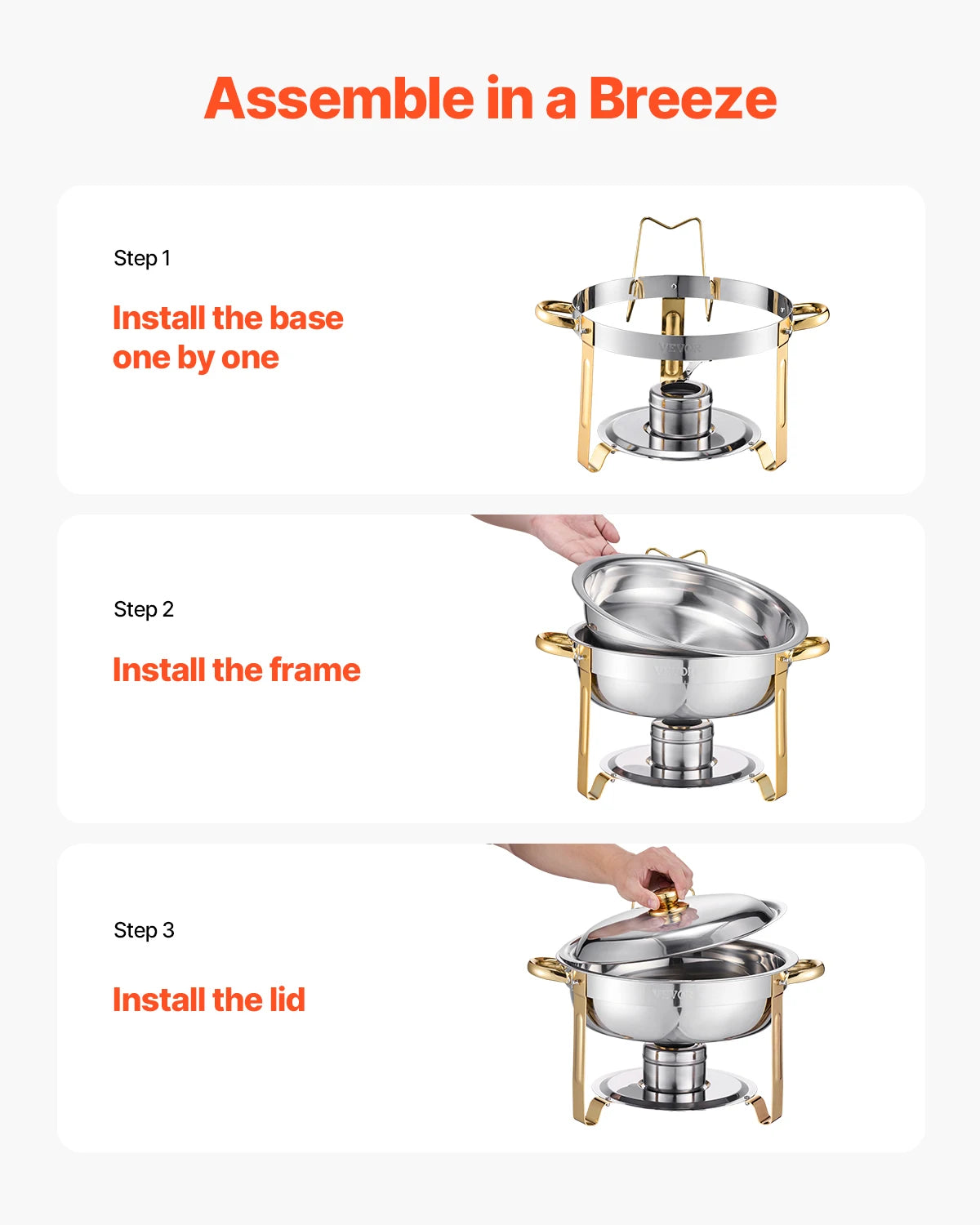 SucceBuy 4 Pack Chafing Dish Buffet Set Stainless Steel Chafer w/4 Full Size Pan Round