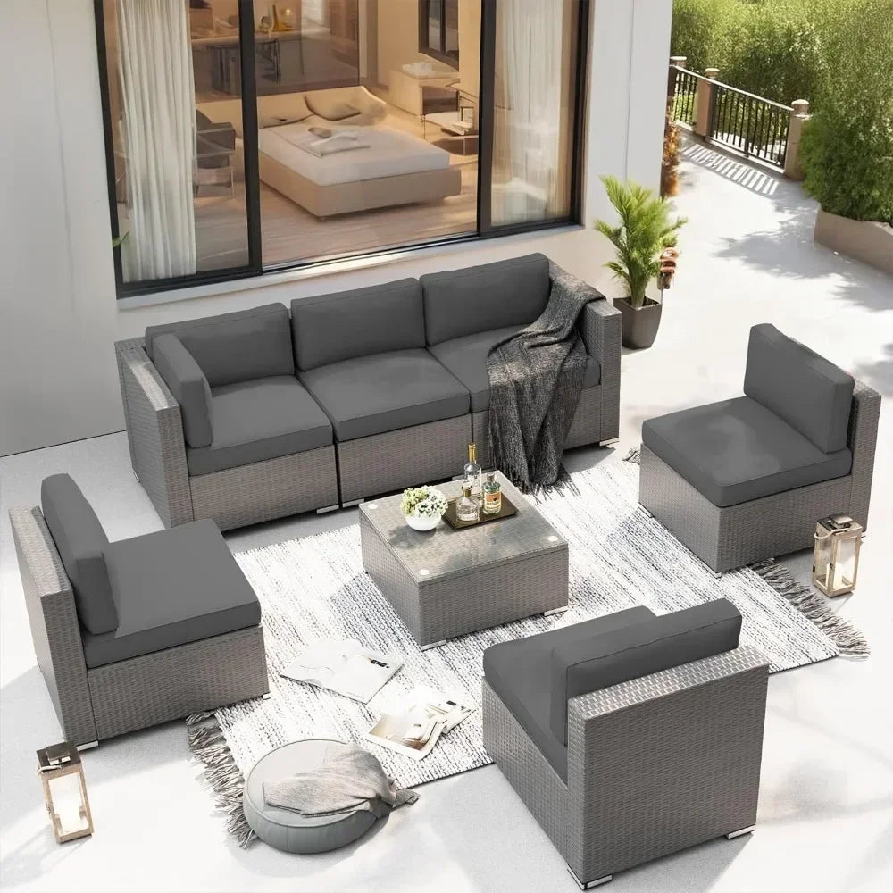 Outdoor Furniture Set, 7 Pieces Outdoors Patio Furniture Sets, Rattan Outdoor Patio Sectional