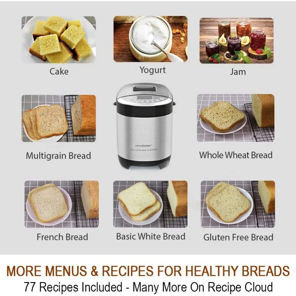 29-in-1 SMART Bread Machine with Gluten Free Setting 2LB 1.5LB 1LB Bread Maker Machine - Stainless