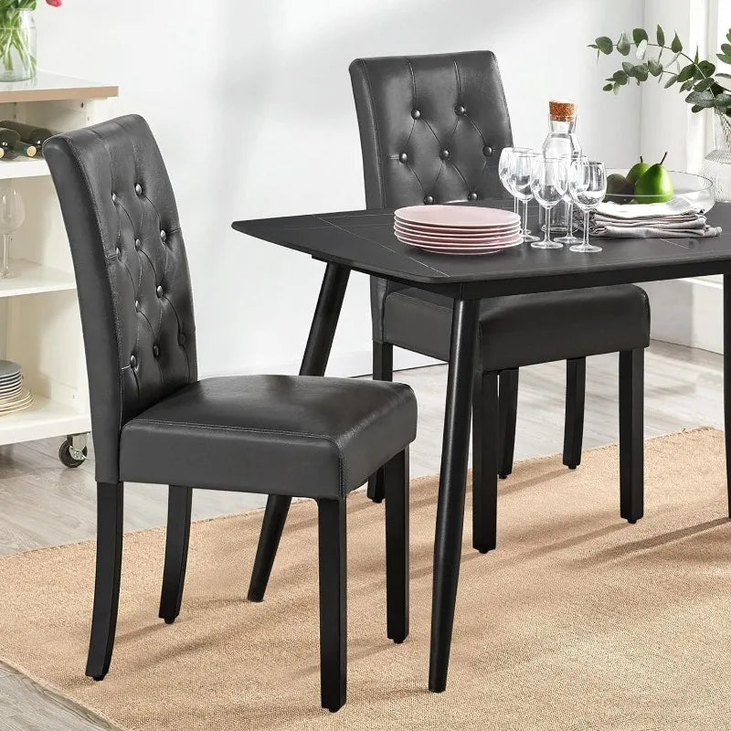 Button Tufted Dining Chairs Set of 4,Faux Leather Dining Room Chair with Rubber Wood Legs