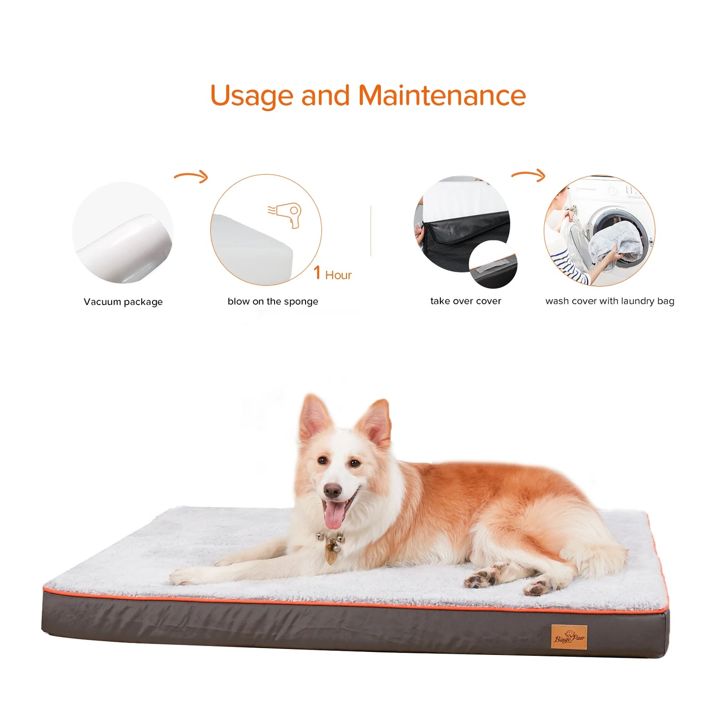 Large Orthopedic Dog Bed Kennel Memory Foam Waterproof Pet Bed w/Removable Washable Cover Non-skid