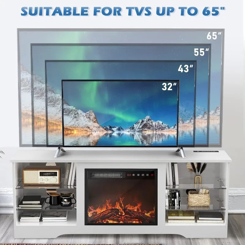 Fireplace TV Stand w/ 18'' Fireplace, Modern Entertainment Center/TVs up to 65", Media TV Console