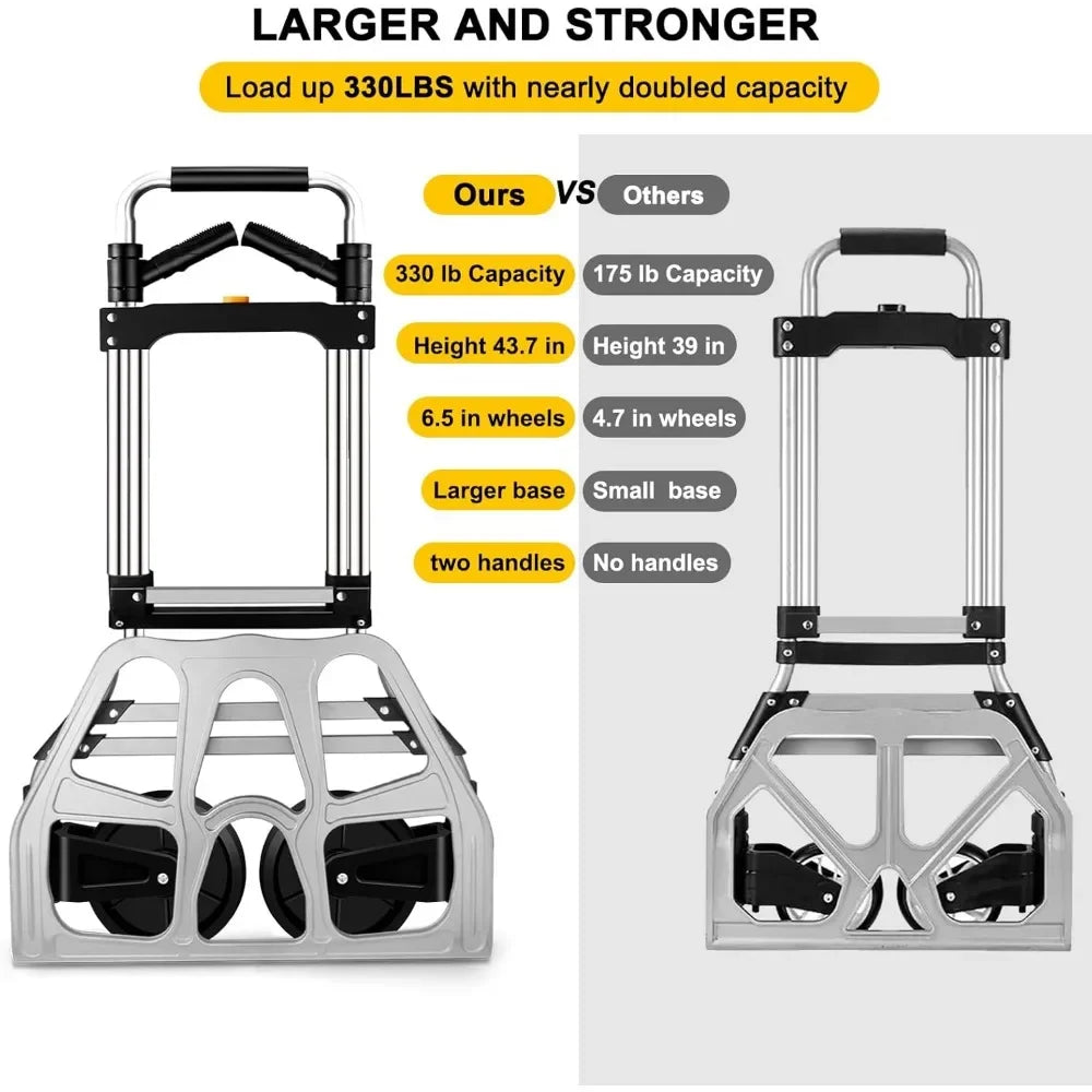 330 LB Capacity Folding Hand Truck Dolly Cart, Portable Aluminum Dolly Cart with Telescoping Handle