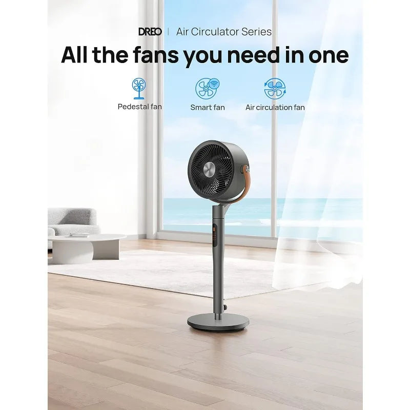 Dreo smart Pedestal Fan with Remote, 120°+105°Oscillating Floor Fans w/Wi-Fi/Voice Control, 43''