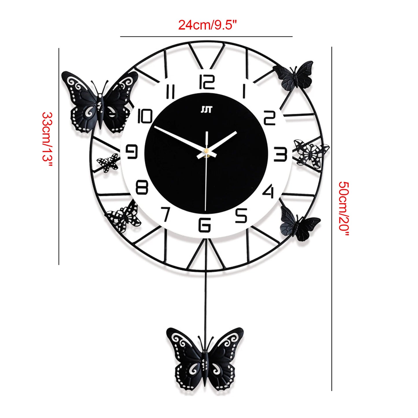 20inch Large Round Butterfly Wall-mounted Clock Creative Iron Craft  Modern Metal Quartz Clock