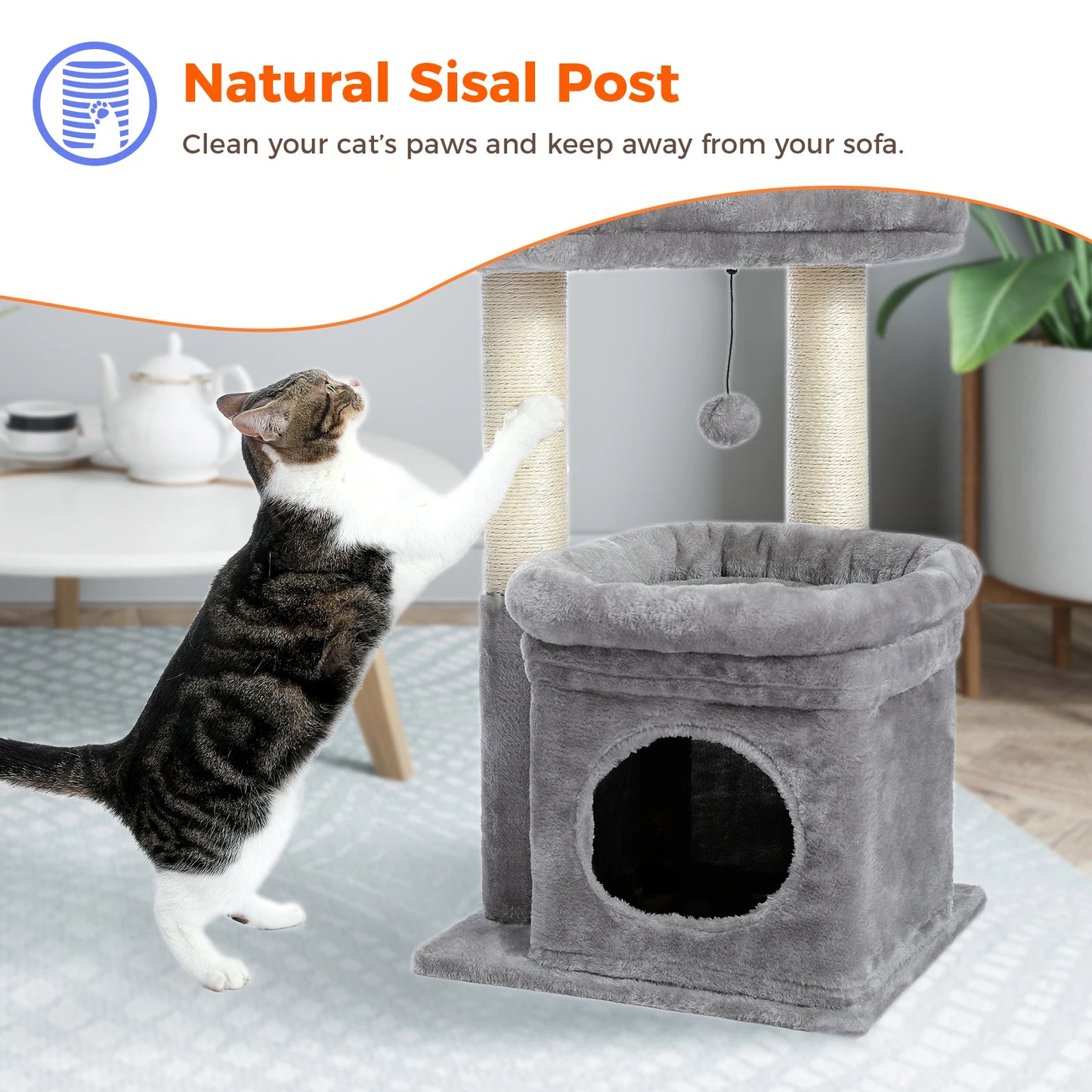 Cat Tree Cat Tower for Small Indoor Cats w/ Private Cozy Cat Condo & Natural Sisal Scratching Posts