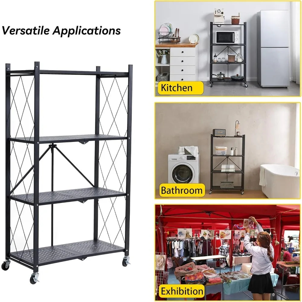 BRIAN & DANY Metal Storage Shelves - 4 Tier Shelving Unit, Folding Display Shelf Racks No Assembly