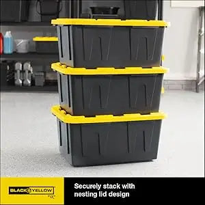 Black&Yellow 17-Gal Heavy Duty Tough Storage Container&Snap-Tight Lid,(12.5”Hx18”Wx26.9”D), [4 Pack]