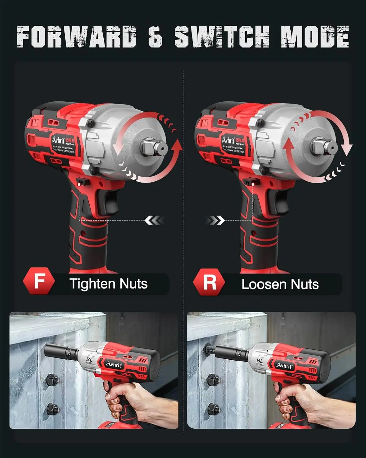 Avhrit Cordless Impact Wrench 1/2, High Torque 700Ft-lbs(950N.m)/2X 4000mAh Battery Fast Charger