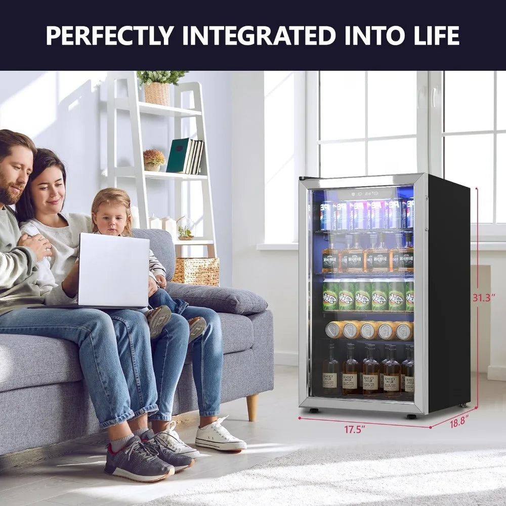 Beverage Refrigerator Cooler - 126 Can Mini Fridge with Glass Door for Soda Beer or Wine