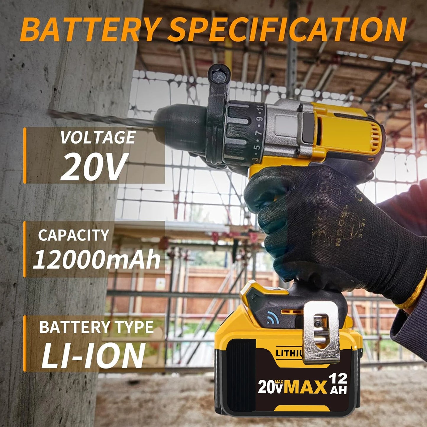 VANON 1/2/4Pcak 12.0Ah 20v DCB200 Replace for Dewalt 20v Battery Pin DCB204 DCB205 Li-on