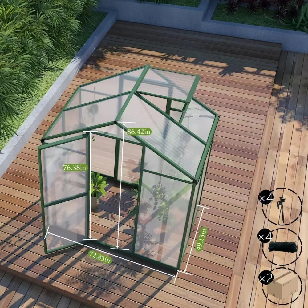 6*4.2*7.2FT Greenhouse for Outdoors, Polycarbonate Greenhouse/Wind Protection and Roof Vent