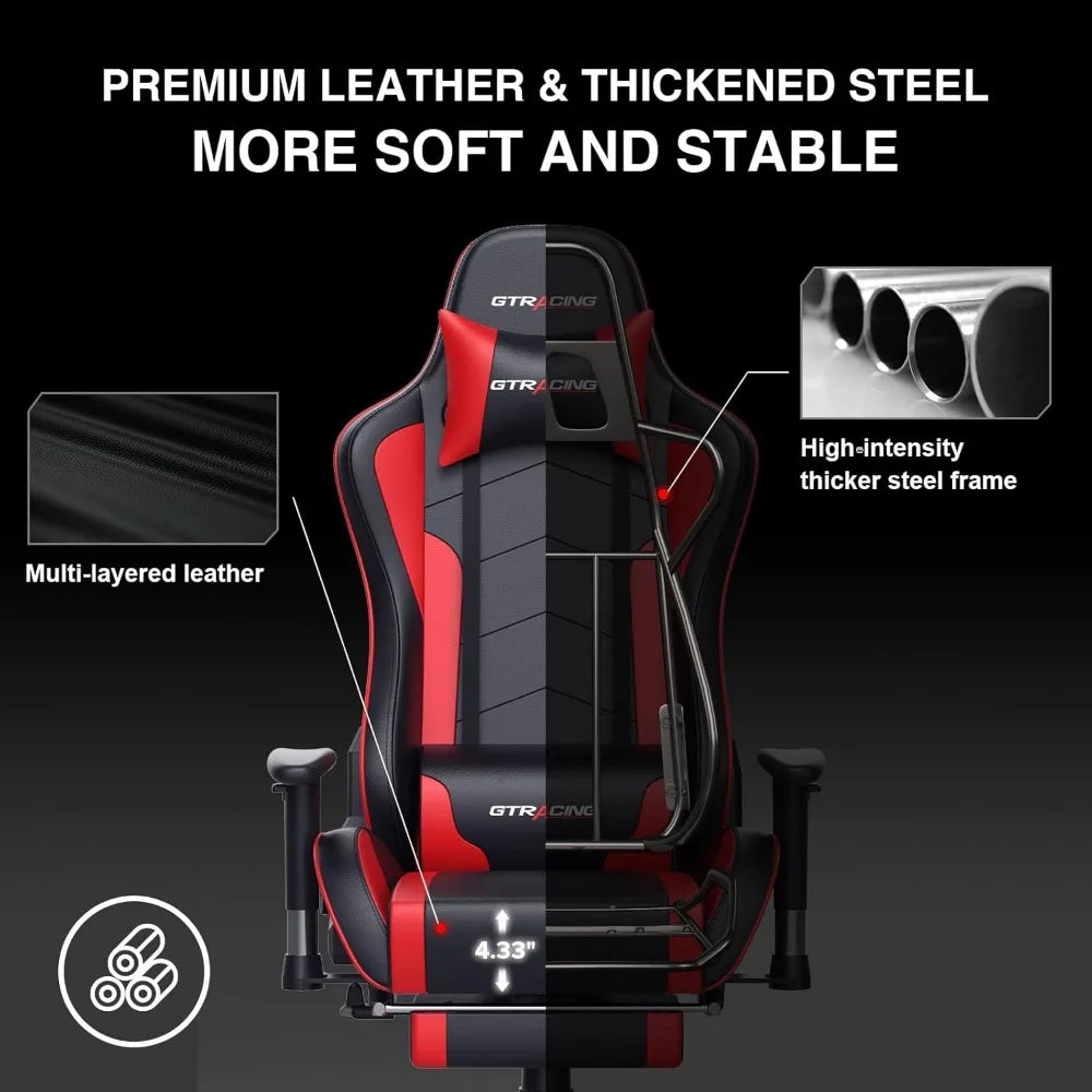 Gaming Chair with Footrest Speakers Video Game Chair Bluetooth Music Heavy Duty Ergonomic ,Red