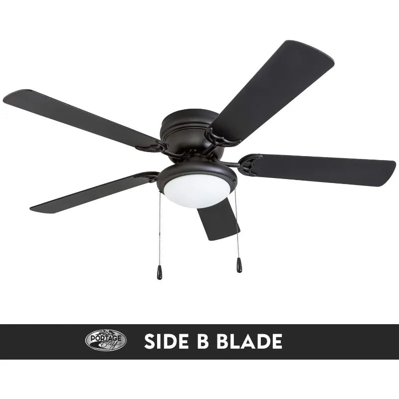 Portage Bay 50251 Hugger 52" Matte Black West Hill Ceiling Fan with Bowl Light Kit