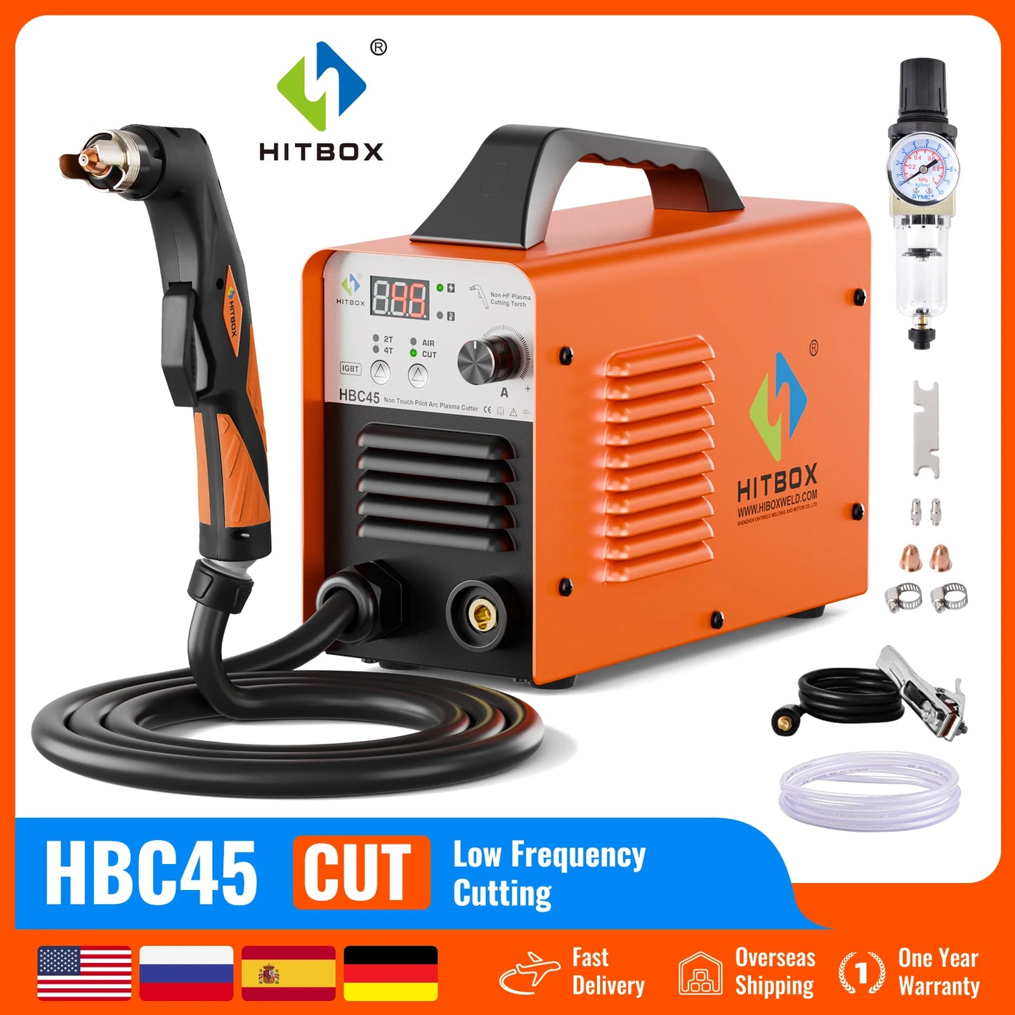 HITBOX Plasma Cutter HBC45 Non-contact, Non-high Frequency Plasma Cutting, 45A 220V Inverter