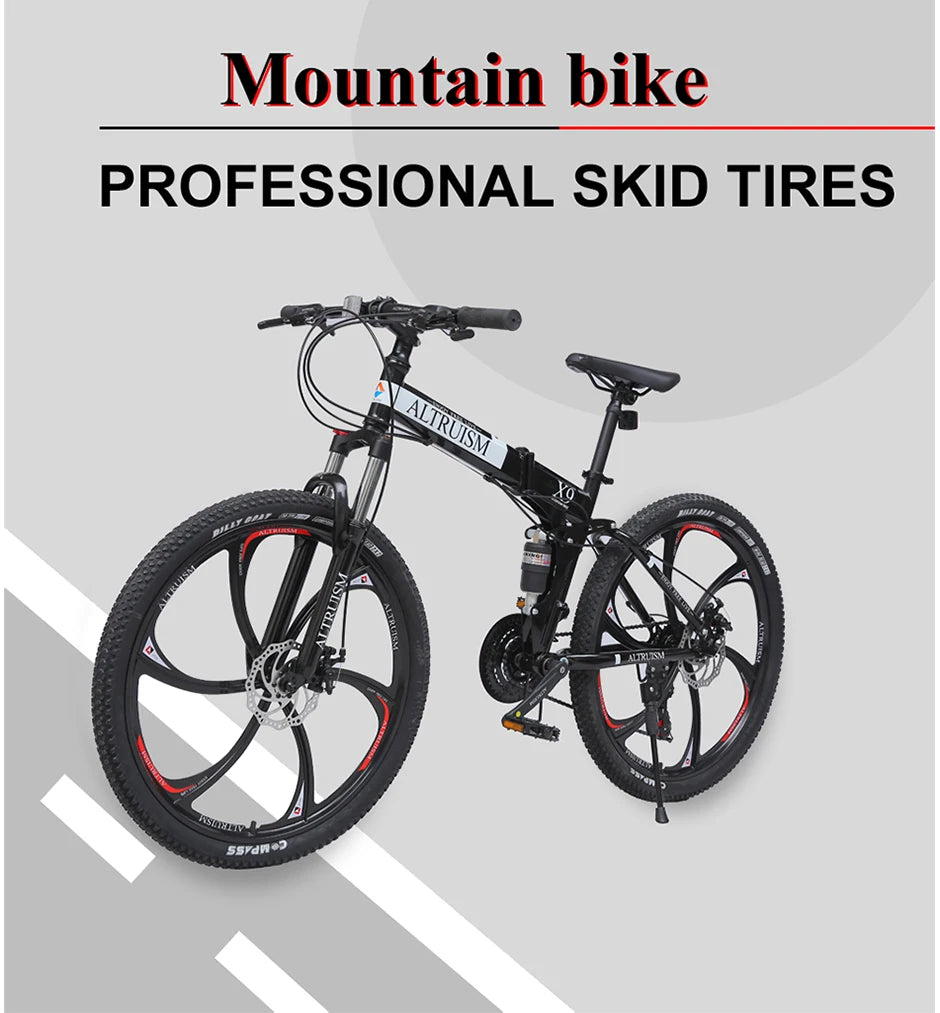 26 Inch Mountain Bike 21 Speed Dual Suspension Adult Bicycle with Adjustable Disc Brake