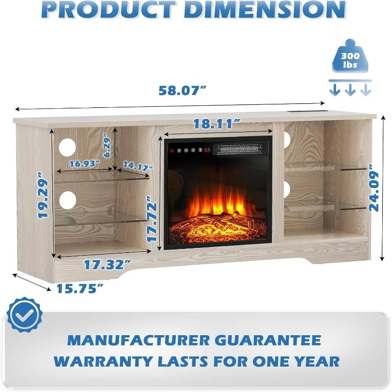 Fireplace TV Stand w/ 18'' Fireplace, Modern Entertainment Center/TVs up to 65", Media TV Console