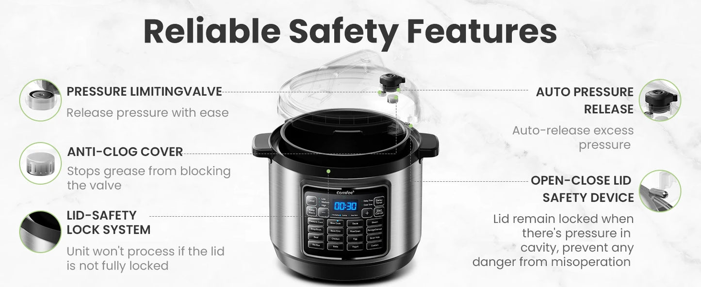 COMFEE’ 16 in 1 Electric Pressure Cooker 8 qt Instant Multi Cooker Non-Stick Pot