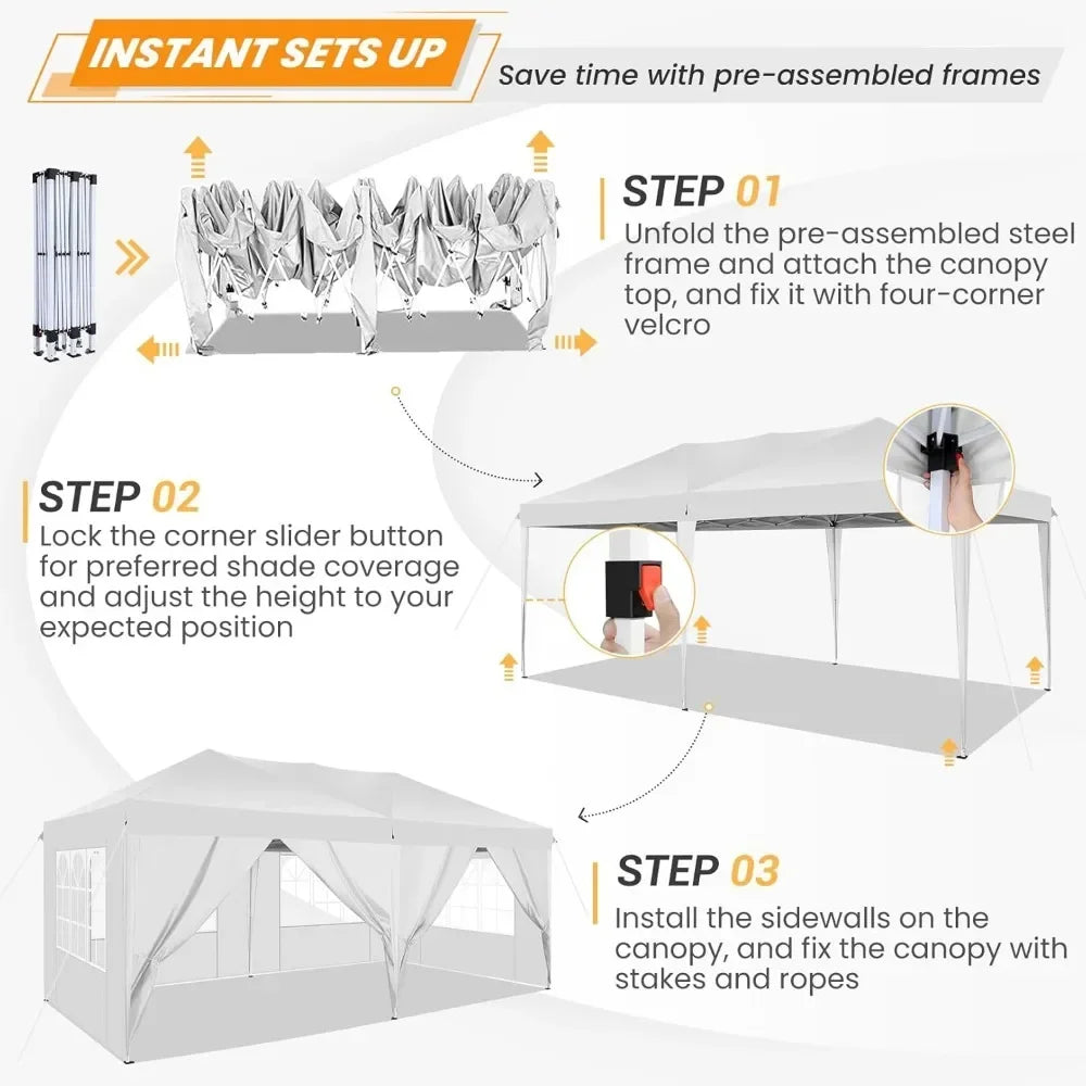 Waterproof Outdoor Event Shelter Gazebo Sun Shade Portable 10x20 white