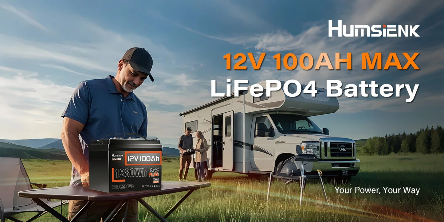 Humsienk LiFePO4 Lithium Battery 12V 100AH MAX With 100A BMS Protect Portable