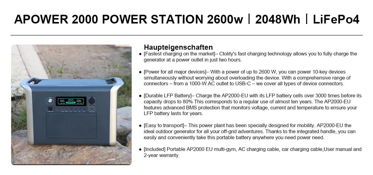 Camping Equipment Portable Power Station 2048WH Power Bank LiFePO4 Battery 2400W Emergency Power