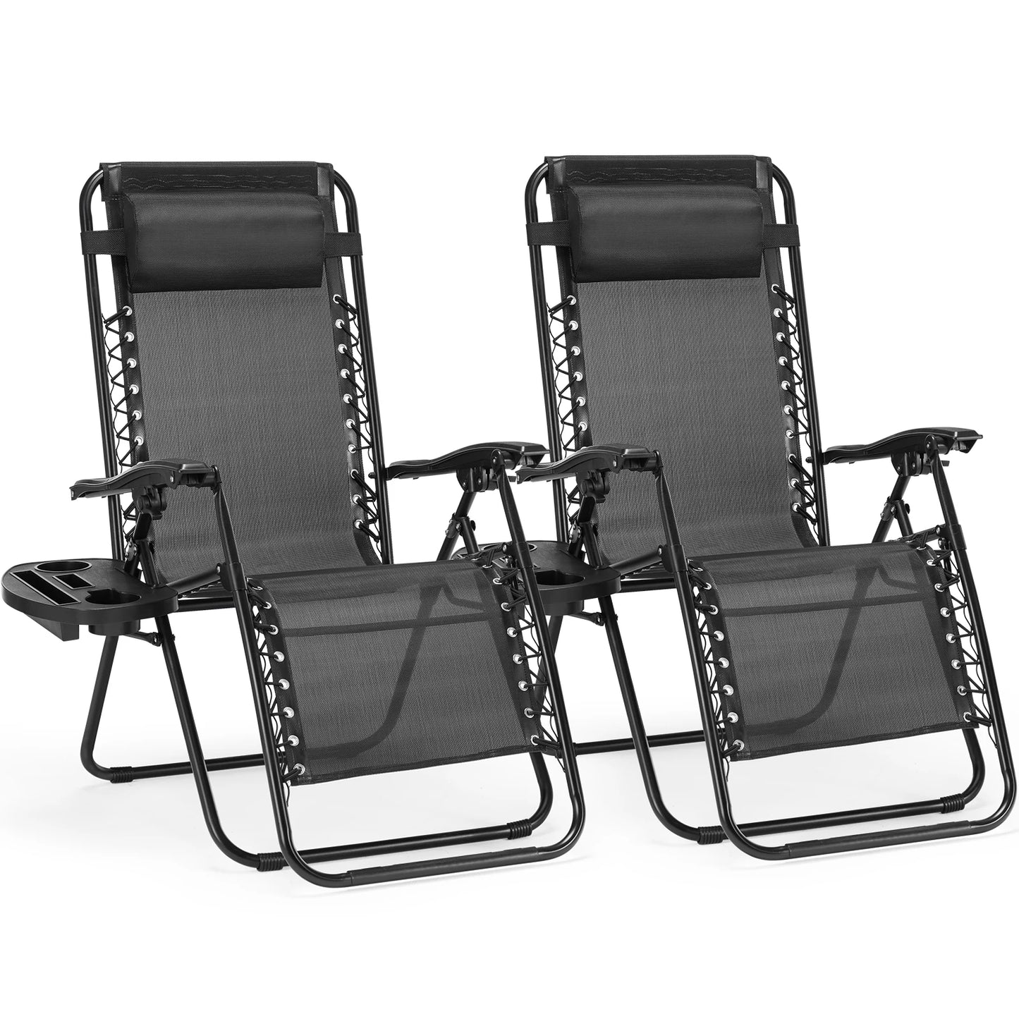 JHK Zero Gravity Set of 2 Portable Recliner/ Chair with Cup Holder Trays Adjustable Pillow