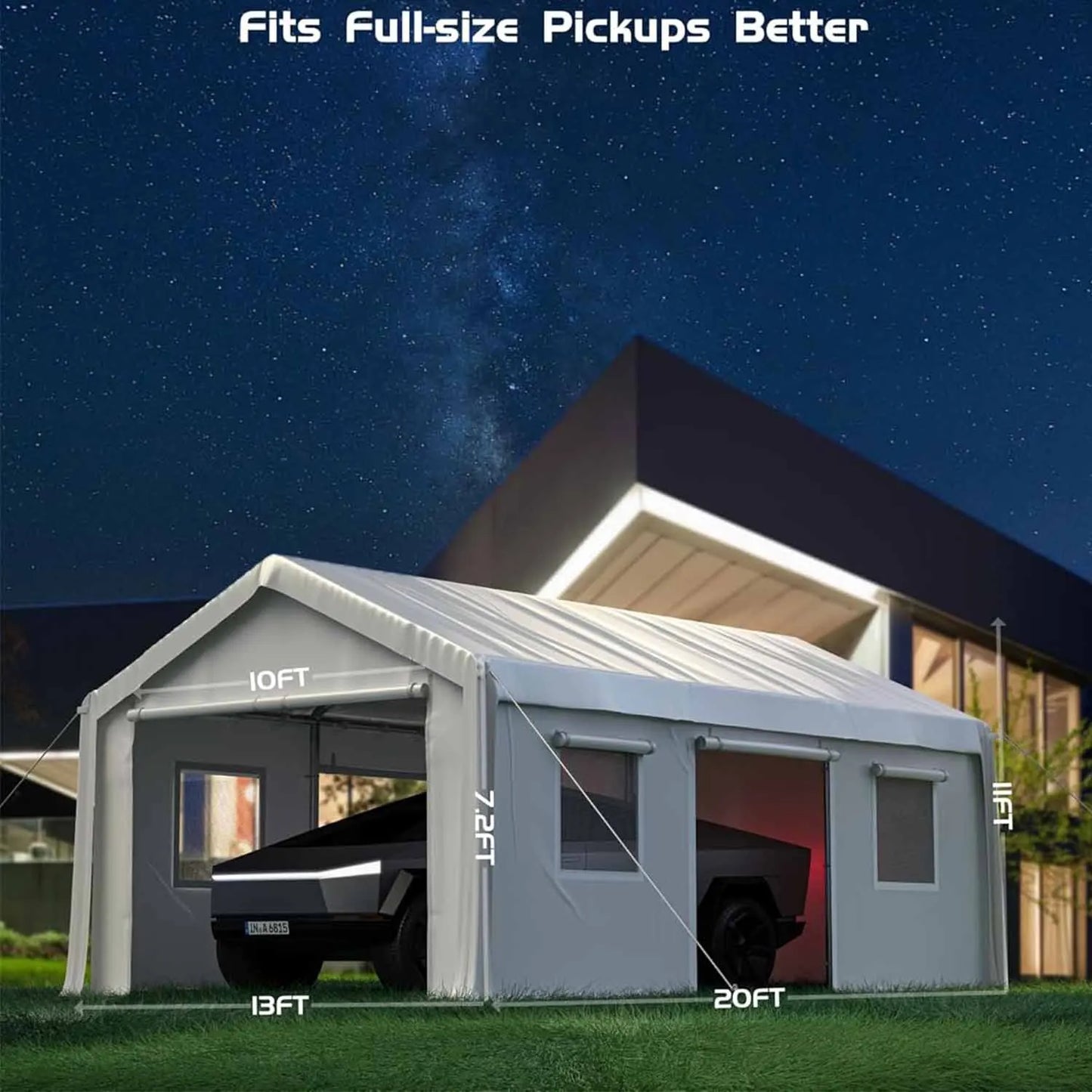 10x20 Ft Portable Garage with 180G Side Walls Front & Rear Doors Heavy Duty Waterproof Tarp Storage