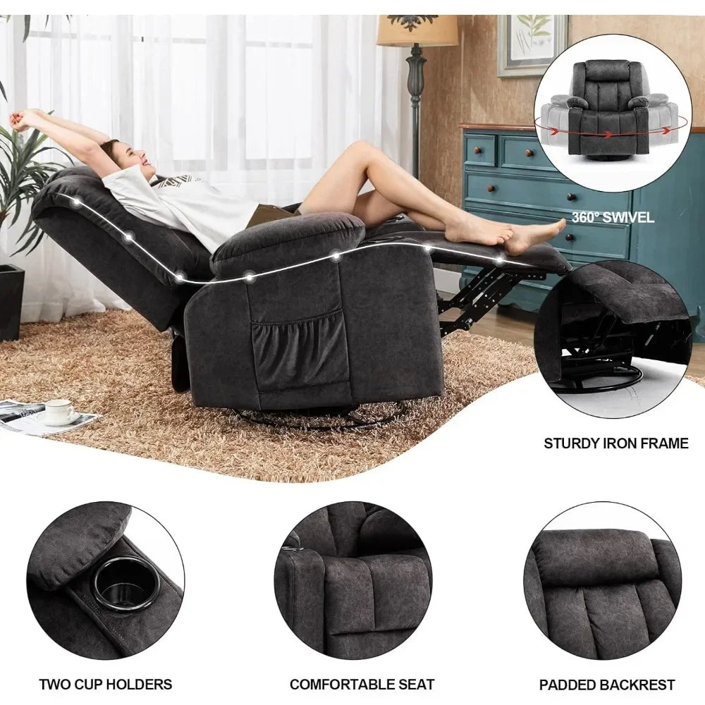 Recliner Chair Massage Rocker w/Heated 360 Degree Swivel Lazy Boy/Single Seat w/Cup Holder