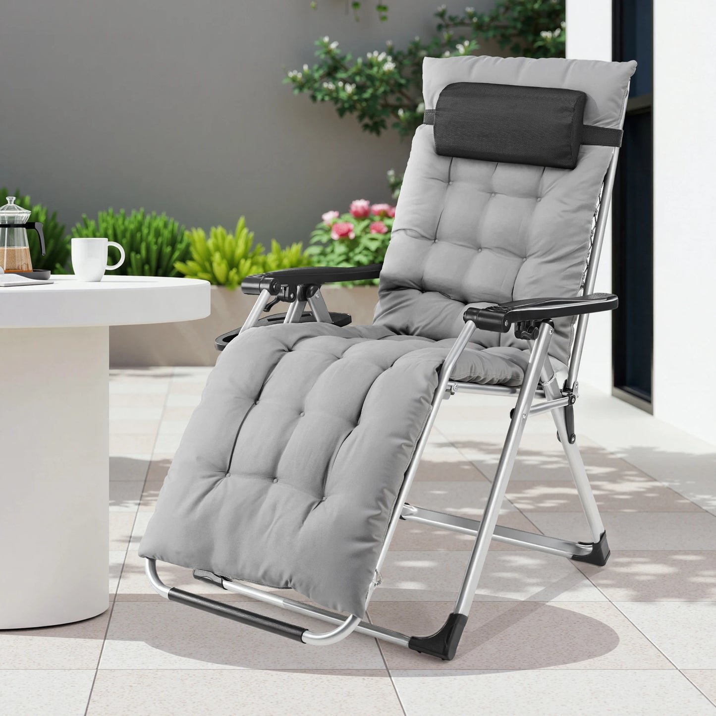 JHK Portable Zero Gravity Recliner Chairs Set of 2 Outdoor Garden Folding Lounge Chair Cup Holder