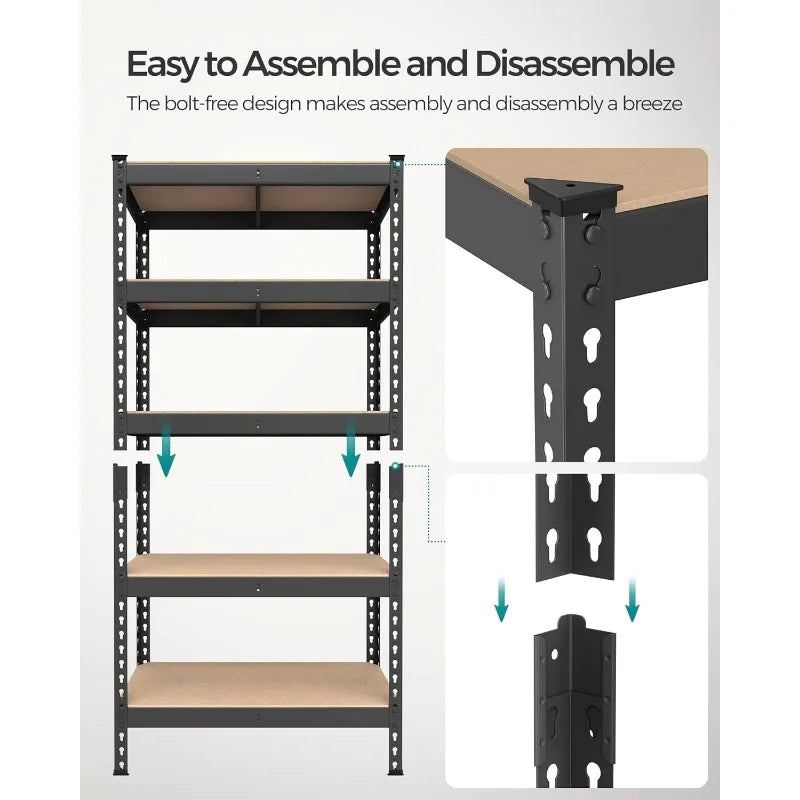 5-Tier Storage Shelves, Set of 2 Garage Storage, Boltless Assembly, Shelving Units, Load 1929 lbs