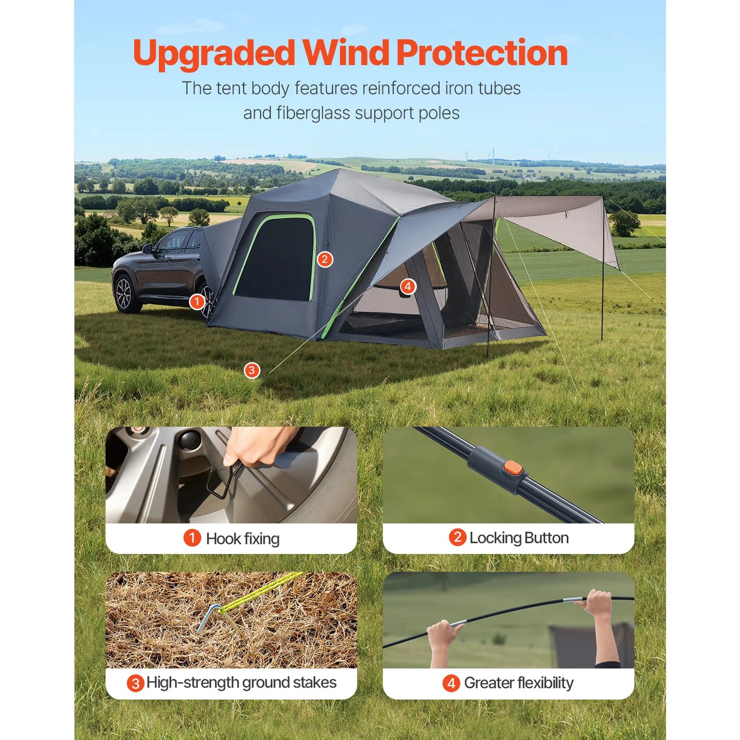 SucceBuy SUV Tent for Camping Waterproof PU2000mm Spacious Double Layer Design SUV Camping Tent