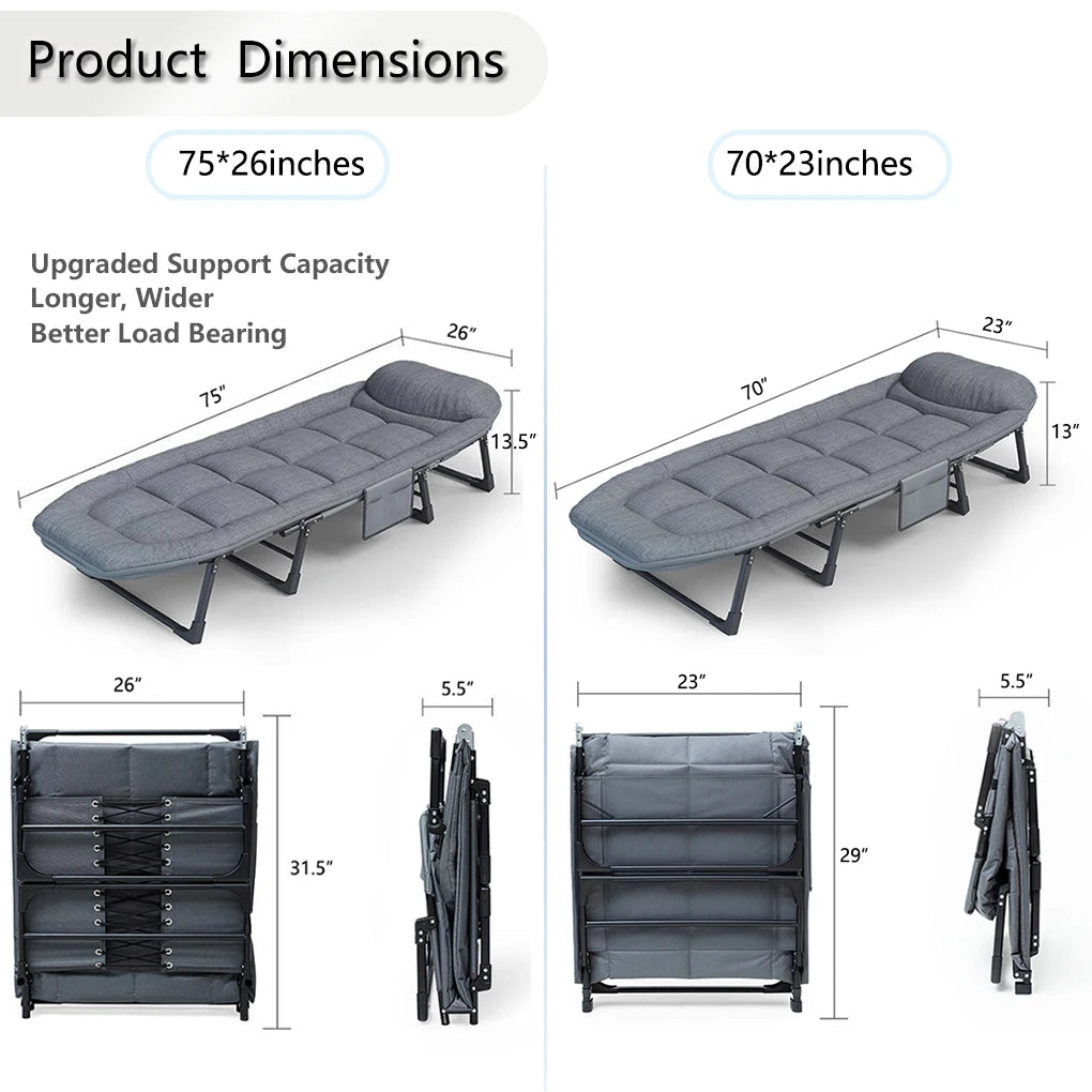 Sleeping Cots 6 Positions, Portable & Foldable Bed with Mattress and Pillow, Heavy Duty Sturdy Frame