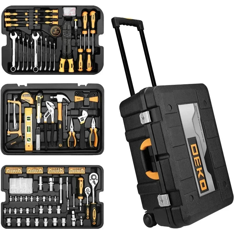 DEKOPRO 258 Piece Tool Kit w/ Rolling Tool Box Socket Wrench ,Mechanic Case Trolley Portable