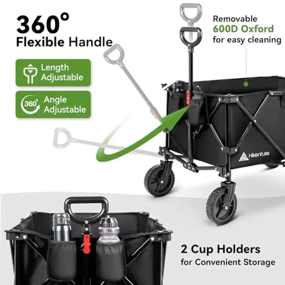 Collapsible Portable Wagon/Cart, Heavy Duty All-Terrain, 200L Capacity W/Storage & Steel Frame Cover