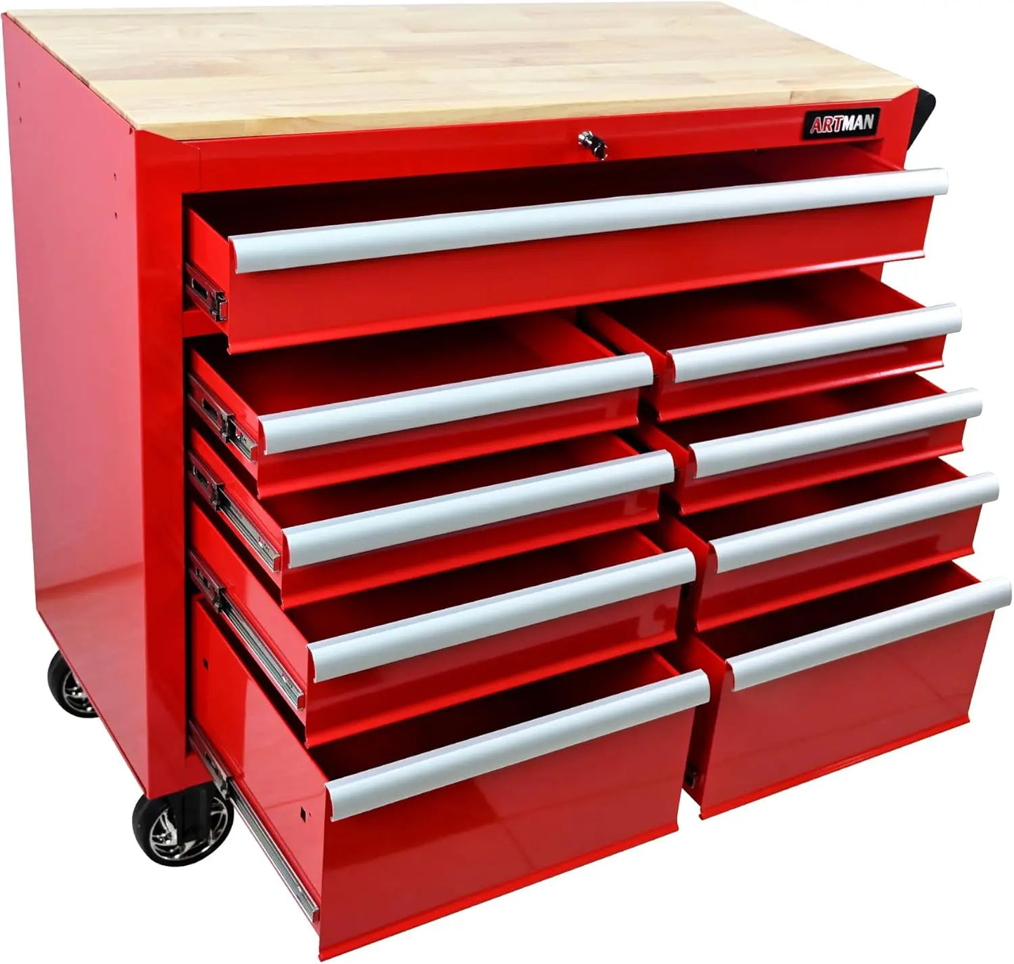 Heavy Duty Rolling Chest with 9-Drawer Wood Top Tool Cart Mechanic Tool Box with Wheels Tool Storage
