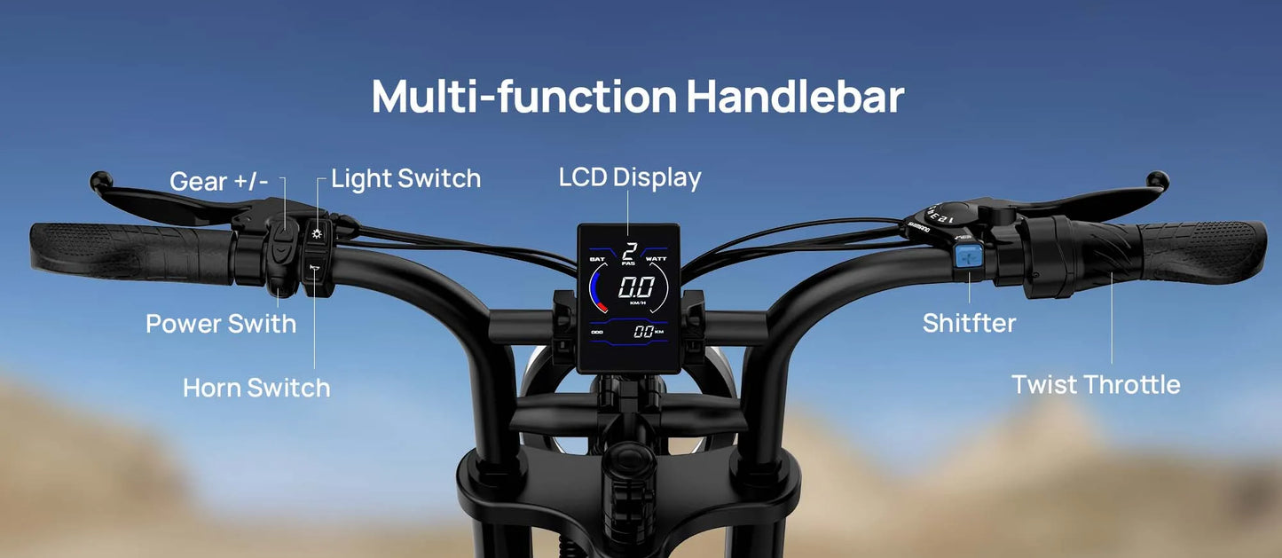 Peak 1500W Electric Mountain Bike w/48V 15.6Ah Removable Battery/28MPH 100 Mile Range, 20" X 4" Tire