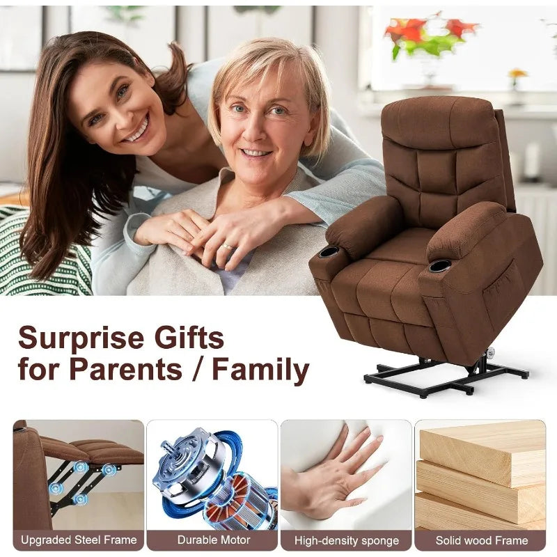 Power Lift Recliner Chair for Elderly, Plush Fabric Electric Recliner w/Heated & Vibration Massage