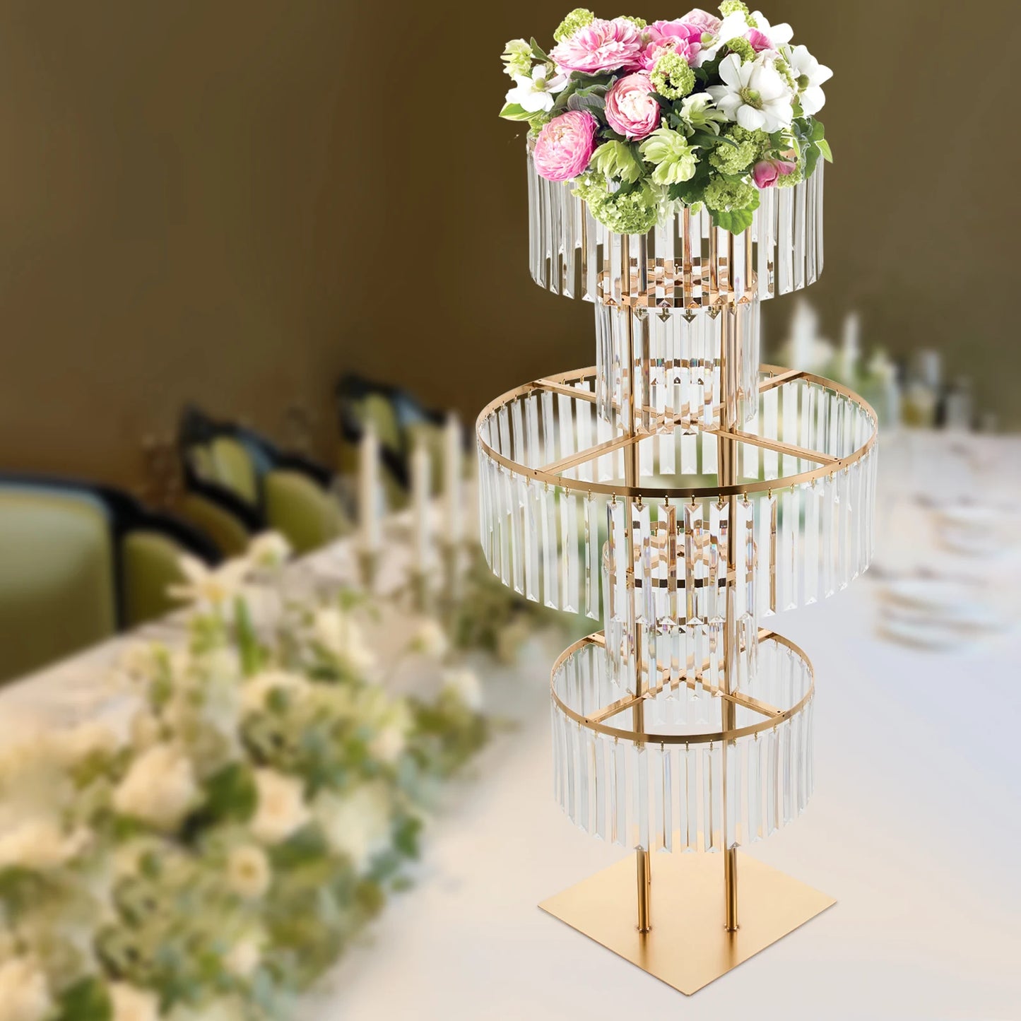 5 Tiers Gold/Silver Wedding Centerpieces Flower Stand Vase Centerpiece Acrylic Flower Stand