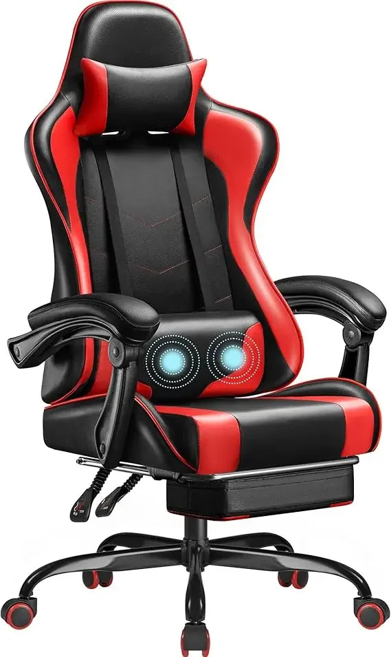 Video Game Chair w/Footrest & Massage Lumbar Support, Computer Chair Height Adjustable w/Swivel Seat